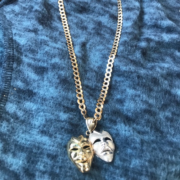 10k Cuban style with half white-gold pendant